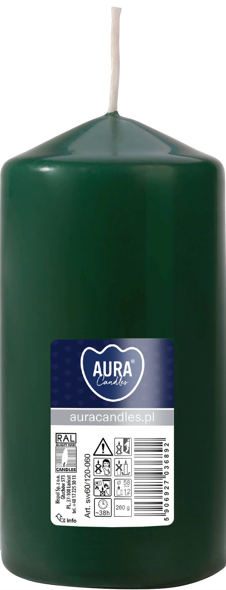 ŚWIECA WALEC BUTELKOWA ZIELEŃ 60x120 (_/6/1)