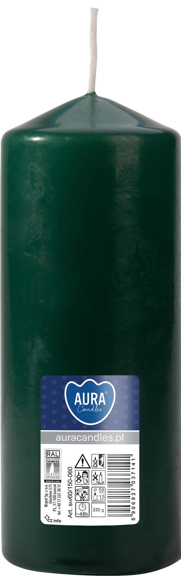 ŚWIECA WALEC BUTELKOWA ZIELEŃ 60x150 (_/6/1)