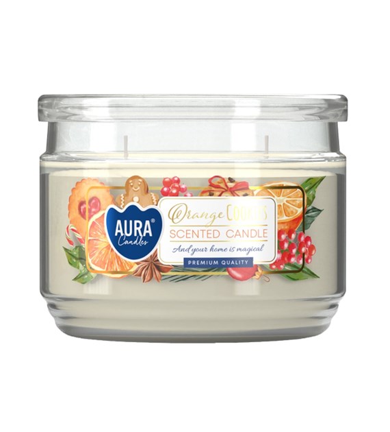 BISPOL świeca zapachowa w szkle dwa knoty  Pomarańczowe ciasteczka  30h (_/6/1)