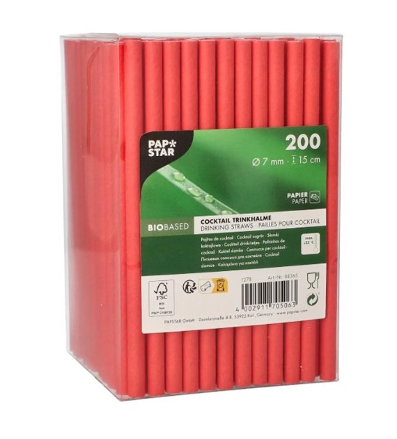 Słomki papierowe koktajlowe czerwone 15cm 8mm (416/8/200)