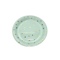 PP Talerz papierowy 9cali miętowy złote gwiazdki (6szt)