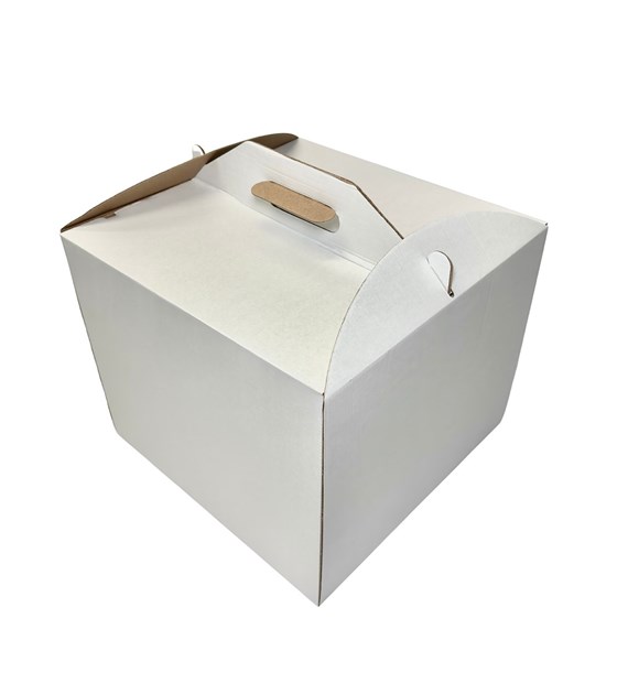 PUDEŁKO DO TORTÓW BIAŁE Z RĄCZKĄ 300x300x250mm