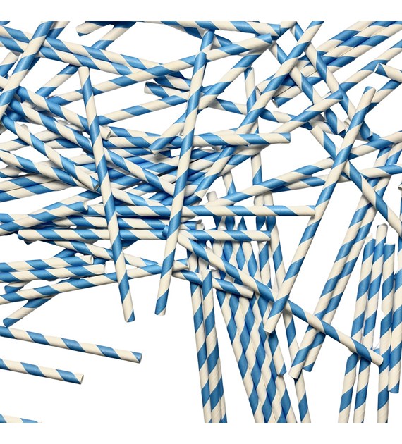 Love Nature słomka papierowa paski NIEBIESKO-BIAŁA 8mm 19,7cm (_/36/100)