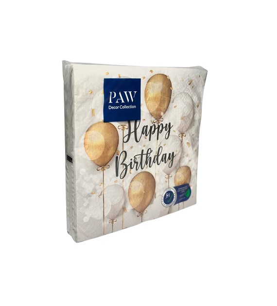 PAW Serwetka 3W 33x33 Nadruk HAPPY BIRRTHDAY (180/12/200)