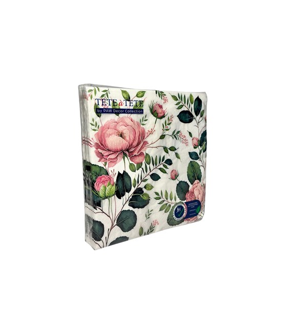 PAW Serwetka 3W 33x33 Nadruk RÓŻE (180/12/20)