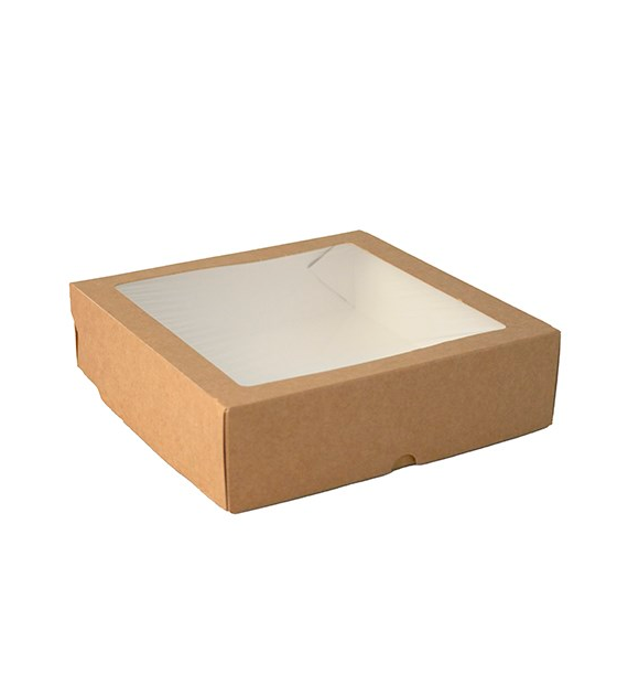 Pojemniki papierowy powlekany z oknem KRAFT 20x20x5,5cm (40/7/25)