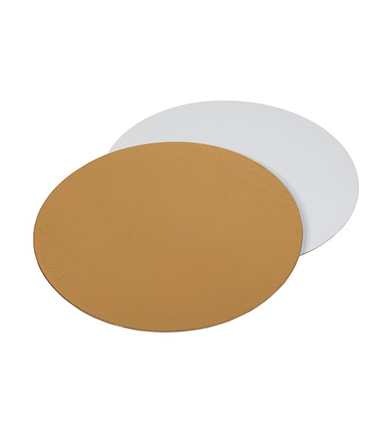 Podkład pod tort okrągły fi22cm gruby 2400g biało-złoty (_1/25)
