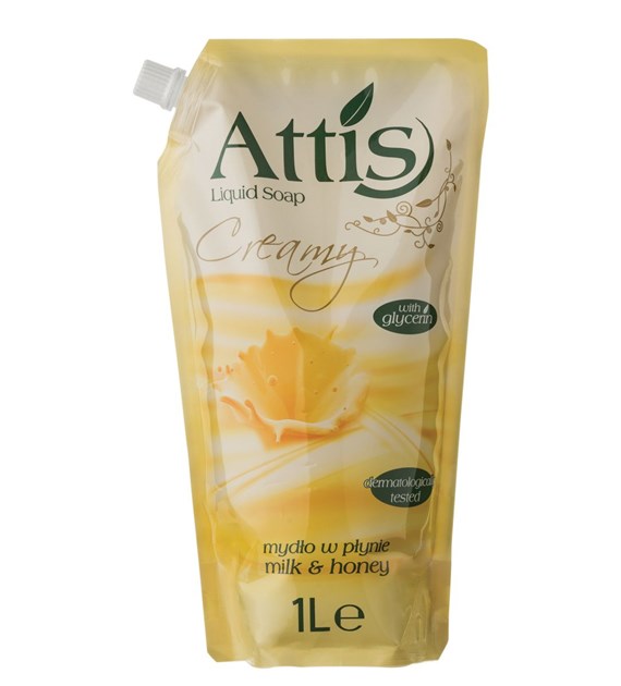 ATTIS Mydło w Płynie Doypack 1L Mleko i Miód (białe)-folia