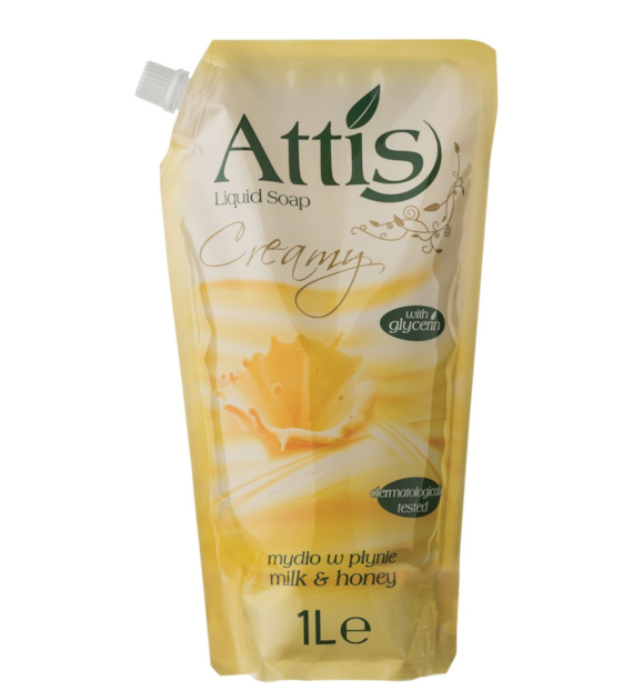 ATTIS Mydło w Płynie Doypack 1L Mleko i Miód (białe)-folia