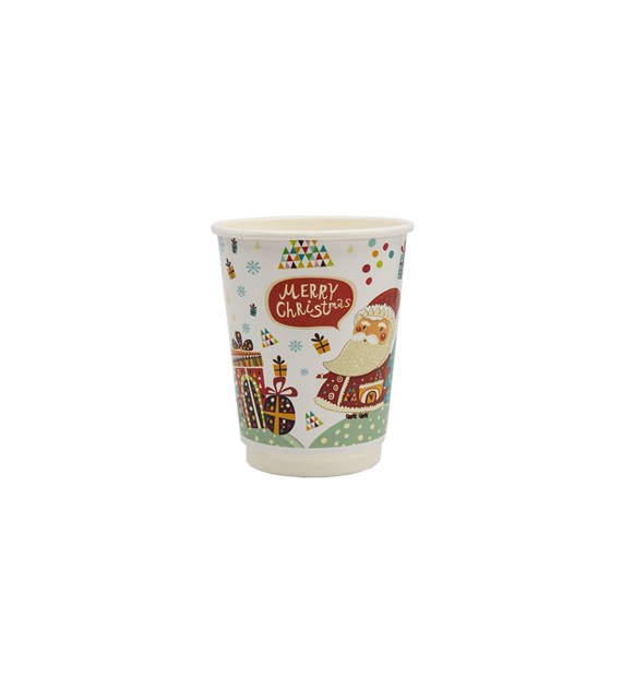Kubek papierowy 2W Świąteczny nadruk Mikołaj 300ml (_/20/25)