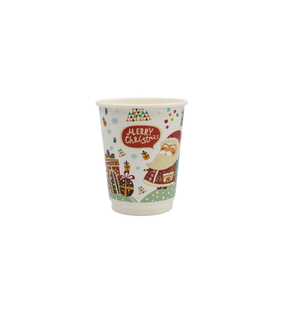 Kubek papierowy 2W Świąteczny nadruk Mikołaj 300ml (_/20/25)