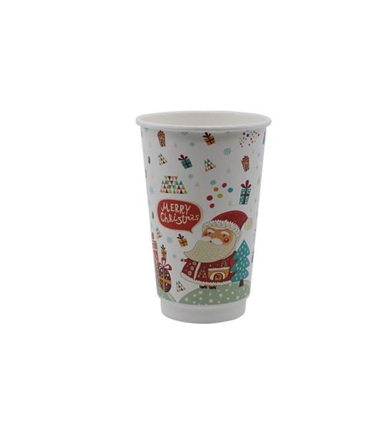 Kubek papierowy 2W Świąteczny nadruk Mikołaj 400ml (_/20/20)