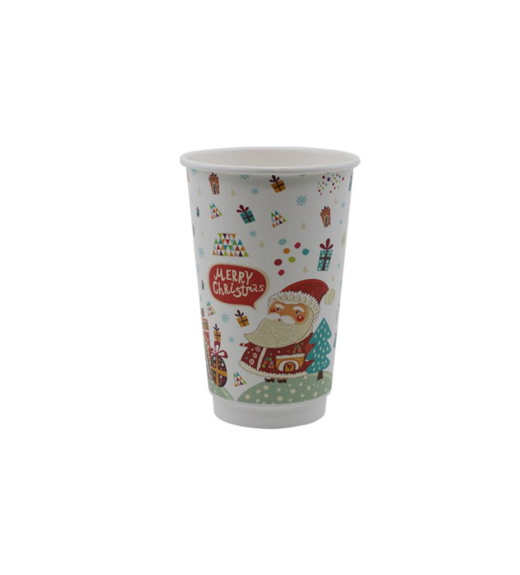 Kubek papierowy 2W Świąteczny nadruk Mikołaj 400ml (_/20/20)